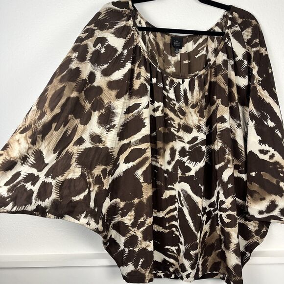 Saks Fifth Avenue 100% Silk Top Blouse Women Size 16 Retro Brown Dolman Sleeves - Picture 2 of 8